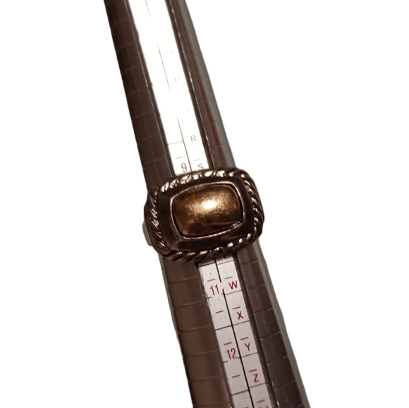 Bold Vintage Style Ring Raised Cabochon Stone Rope Border 925 Marked Silver ART - Picture 1 of 6